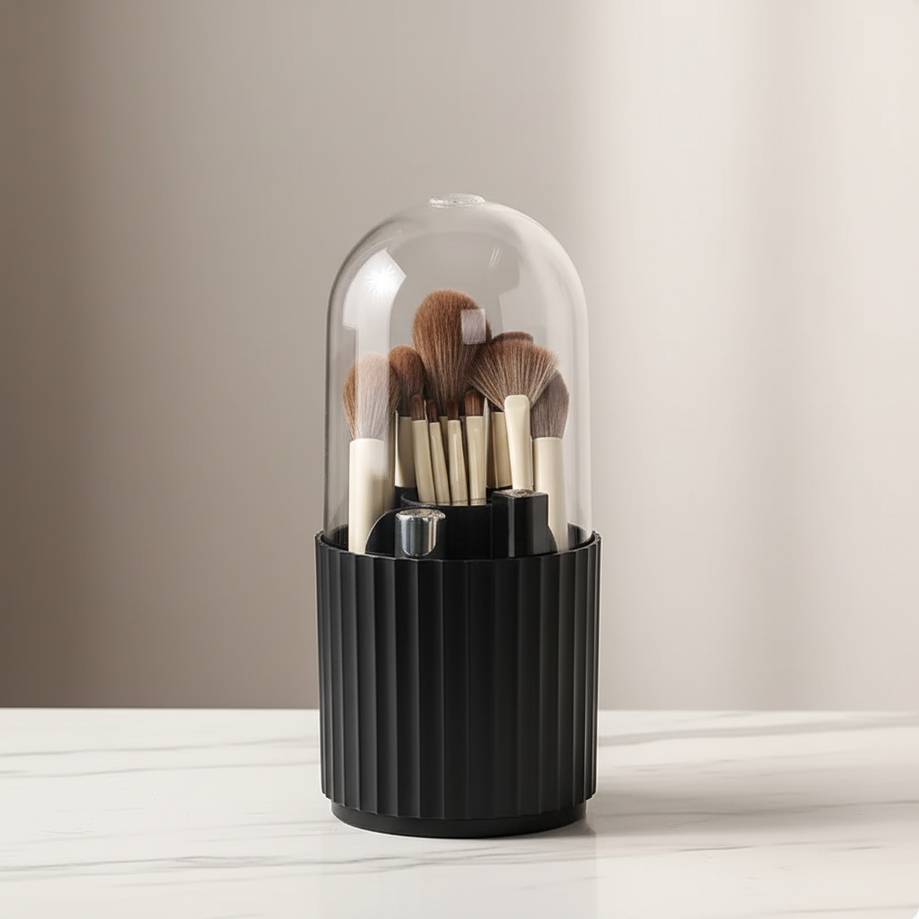 Vela covered brush organizer holding makeup brushes
