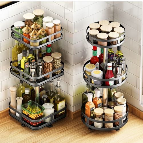 Aera rotating spice carousel on a kitchen counter