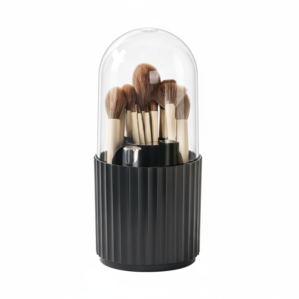 Vela covered brush organizer with dust lid