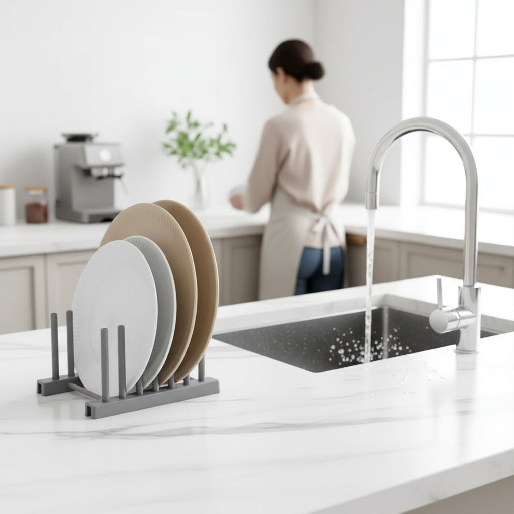 Aki pot lid rack holding pot lids in a cabinet