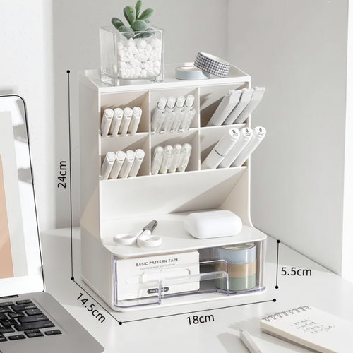 AngleMate desk organizer on a desk with pens and stationery