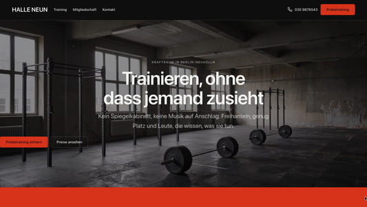 Beispiel-Website für ein Fitnessstudio – Startseite mit Probetraining