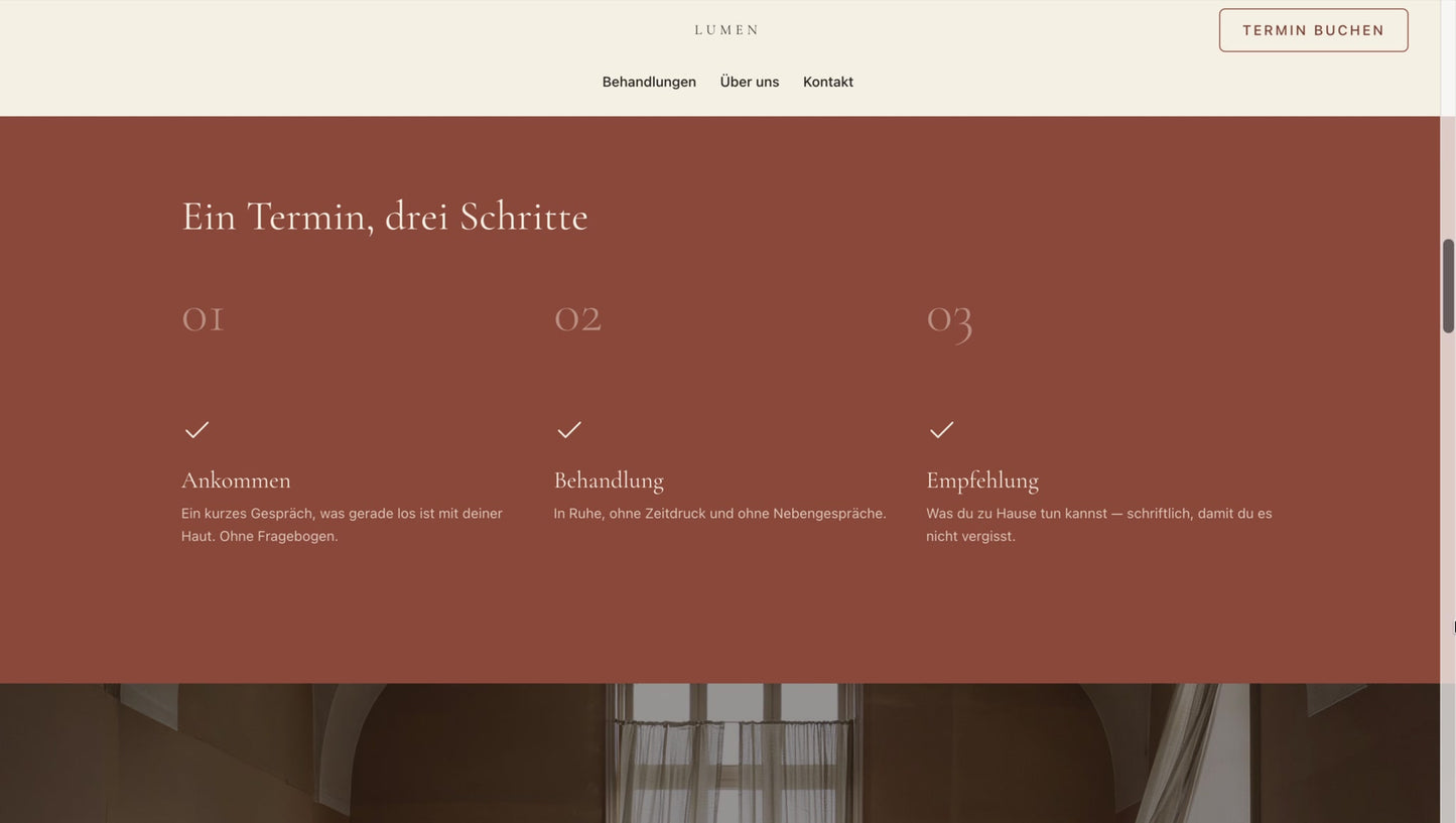 Beispiel-Website Kosmetikstudio – Ablauf eines Termins in drei Schritten
