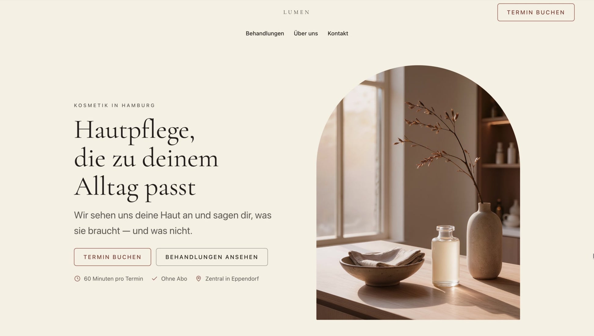 Beispiel-Website für ein Kosmetikstudio – Startseite mit Terminbuchung