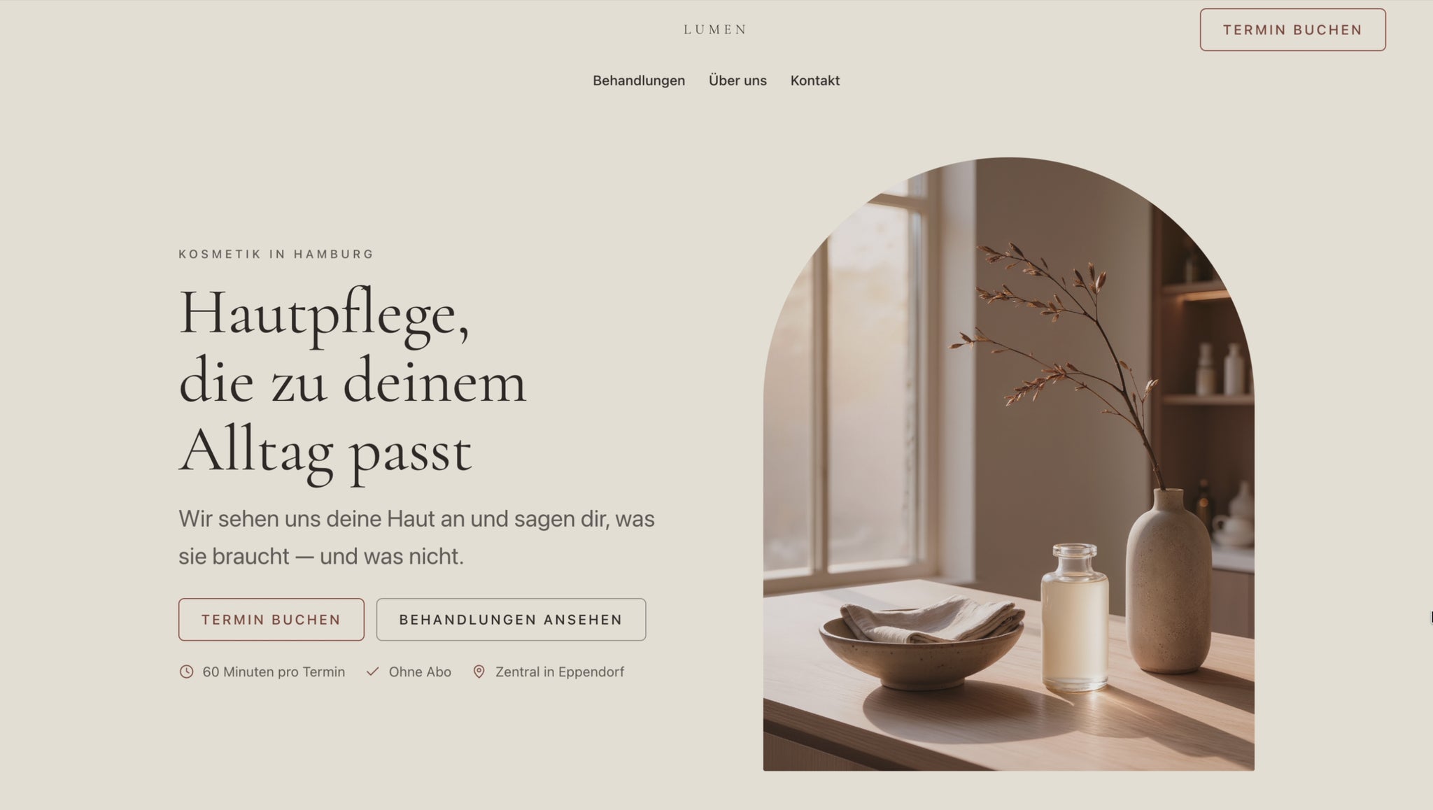 Durchlauf durch die Beispiel-Website eines Kosmetikstudios