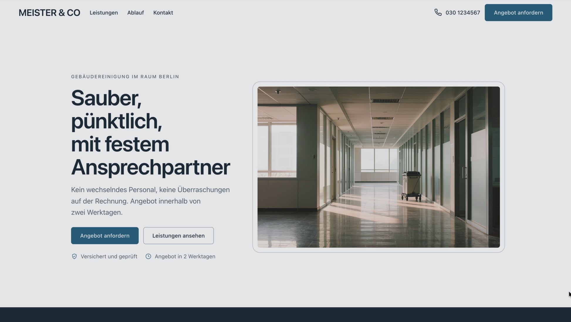 Durchlauf durch die Beispiel-Website einer Gebäudereinigung