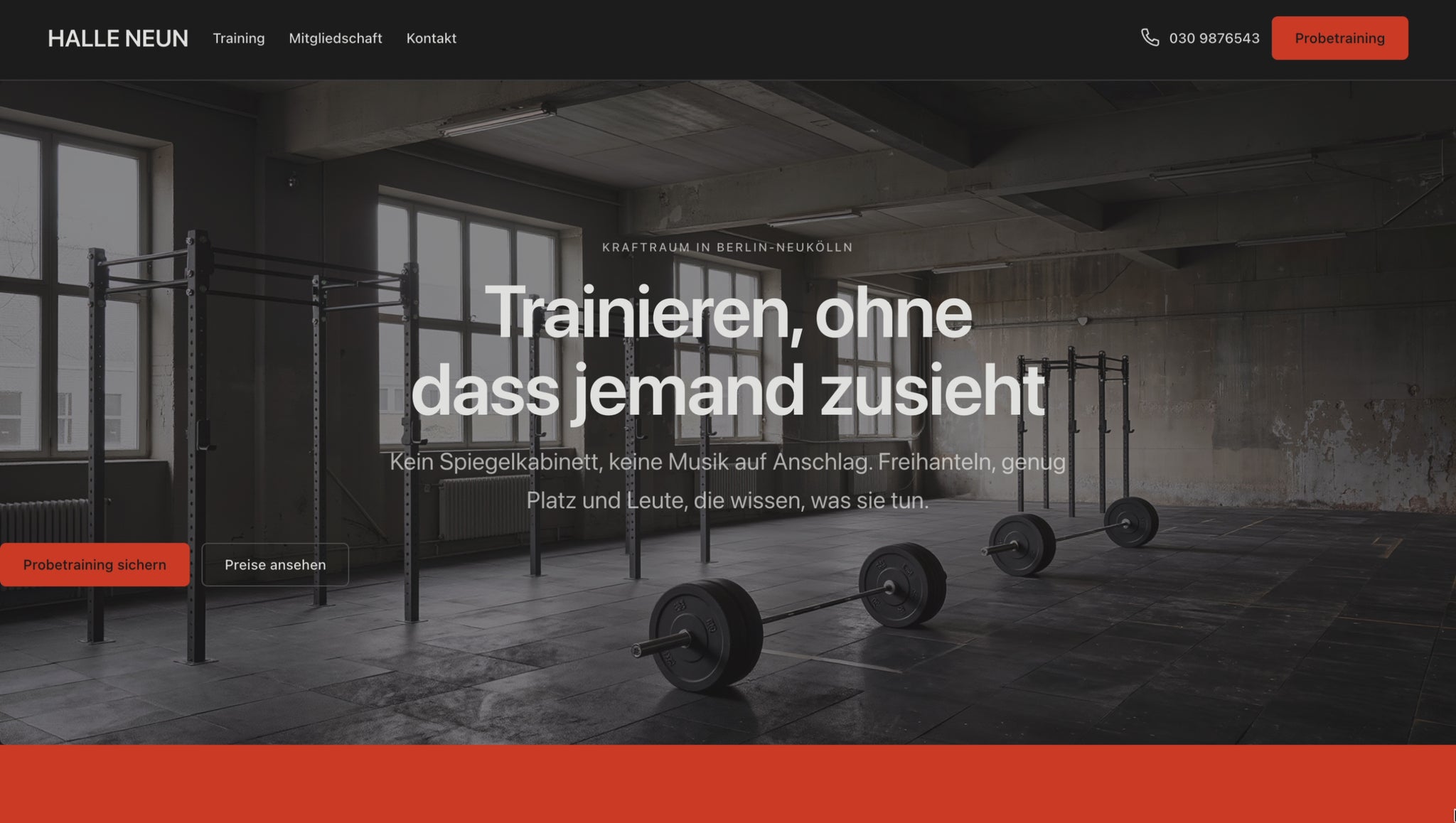Durchlauf durch die Beispiel-Website eines Fitnessstudios